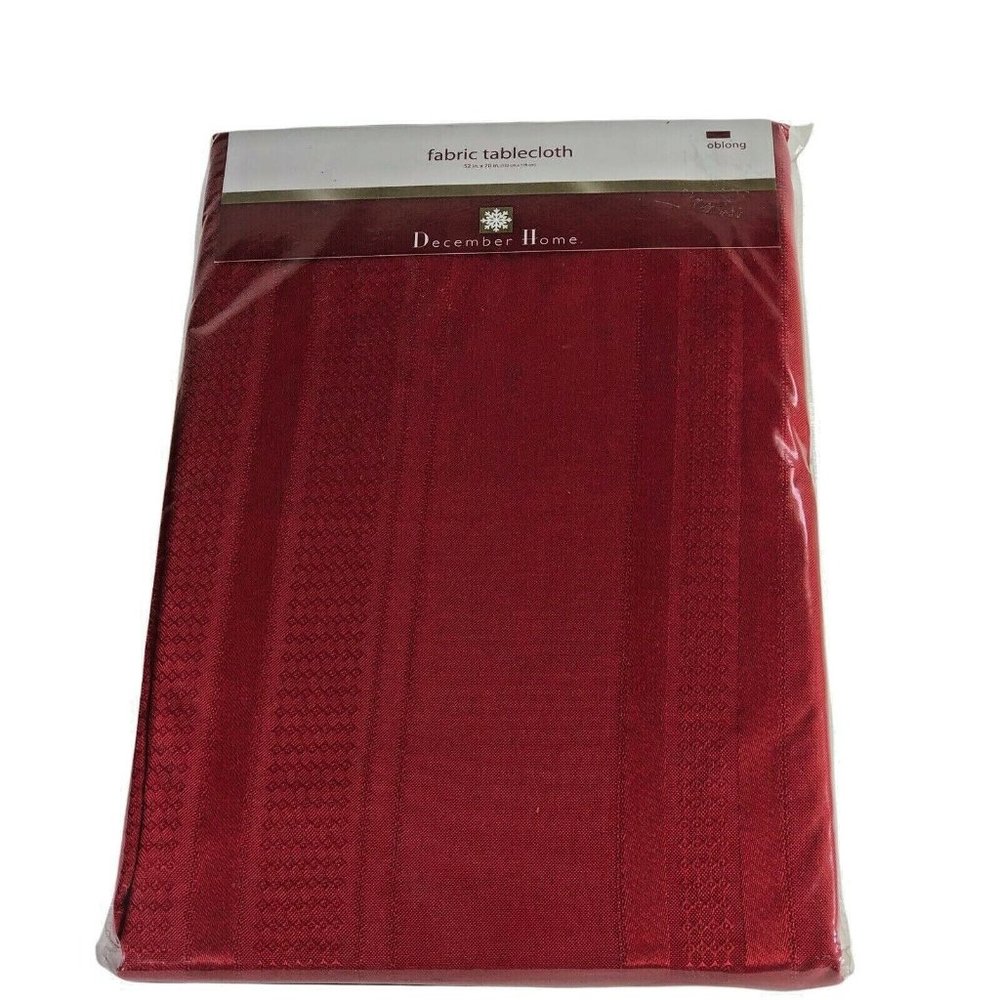 December Home Fabric Tablecloth Oblong 60” X 102” Solid Red Holiday Dining New
